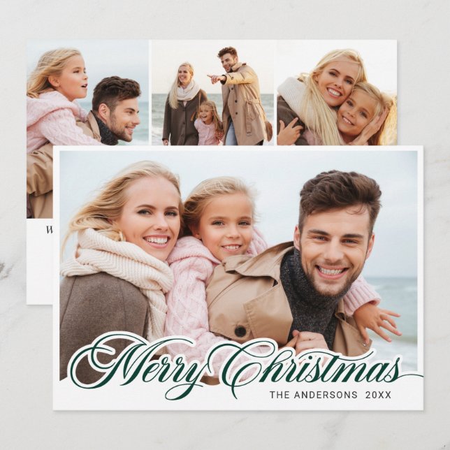 Cartão De Festividades Feliz Natal Moderno 4 FOTO Saudação (Frente/Verso)