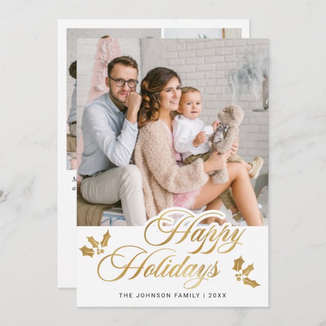 Cartão De Festividades Feliz Natal Moderno 4 FOTO Saudação (Frente/Verso)