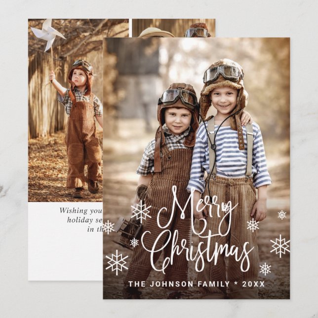 Cartão De Festividades Feliz Natal Moderno 4 FOTO Saudação (Frente/Verso)