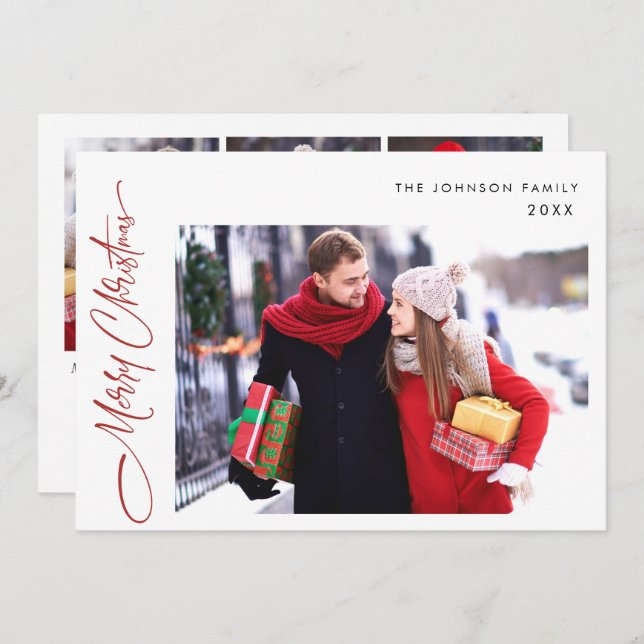 Cartão De Festividades Feliz Natal Moderno 4 FOTO Saudação (Frente/Verso)