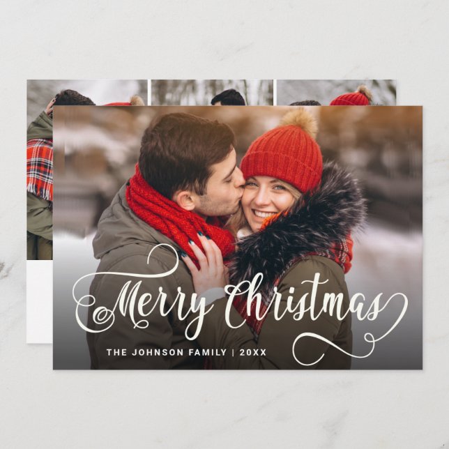 Cartão De Festividades Feliz Natal Moderno 4 FOTO Saudação (Frente/Verso)