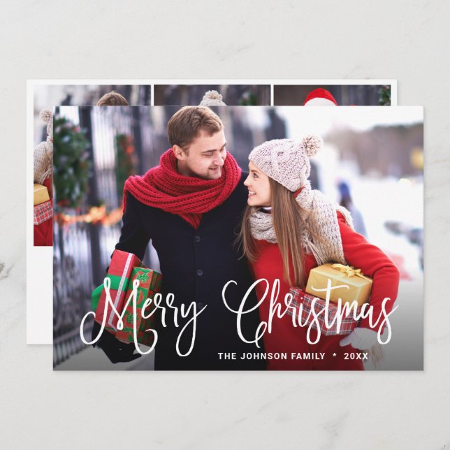 Cartão De Festividades Feliz Natal Moderno 4 FOTO Saudação (Frente/Verso)