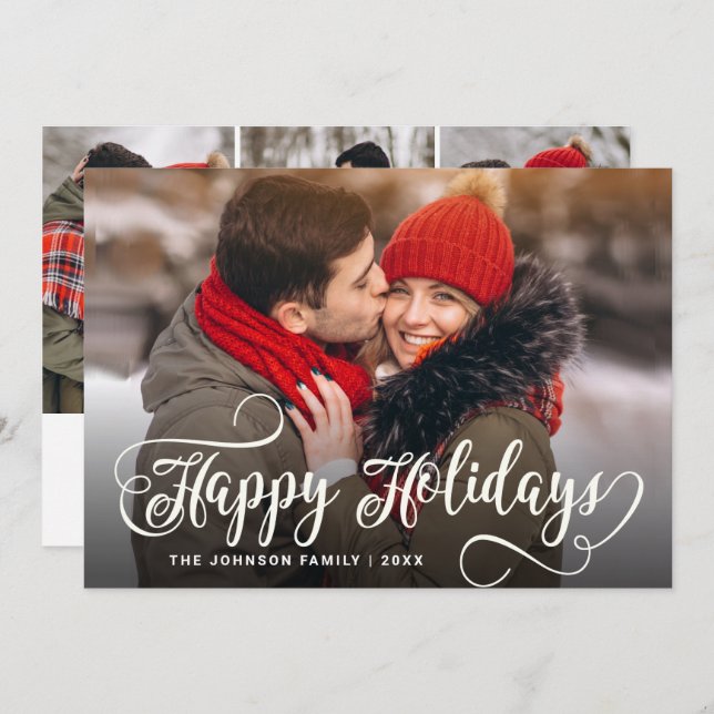 Cartão De Festividades Feliz Natal Moderno 4 FOTO Saudação (Frente/Verso)