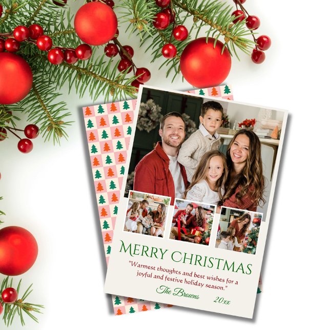 Cartão De Festividades Feliz Natal, moderno, 4 fotos da família, simples (Criador carregado)