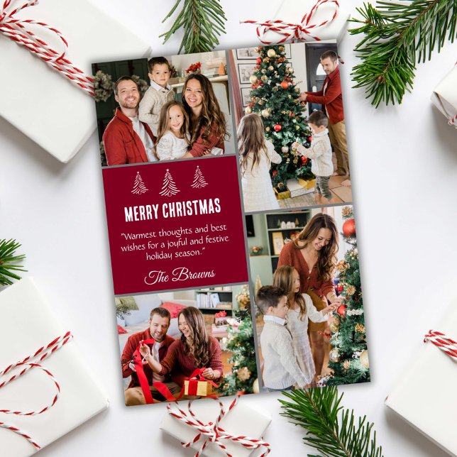 Cartão De Festividades Feliz Natal, moderno, 4 fotos da família, simples (Criador carregado)