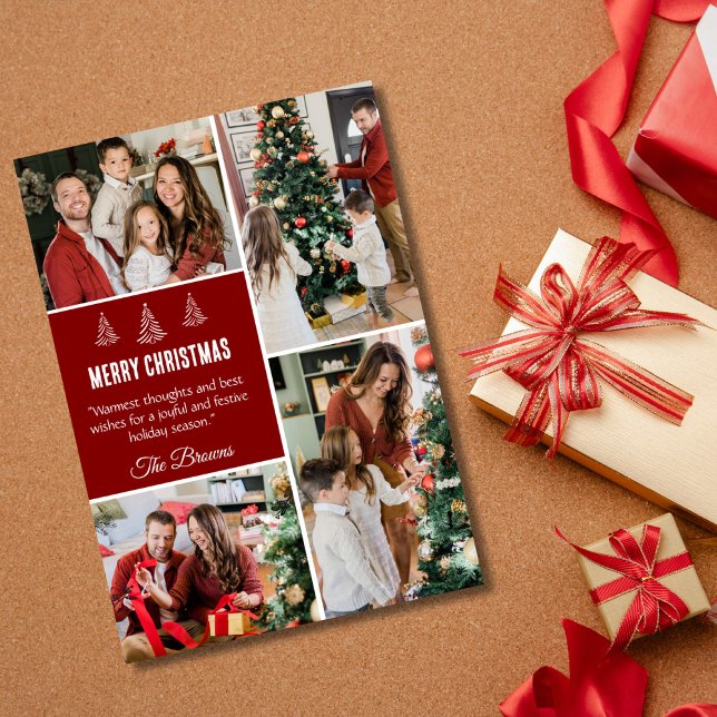 Cartão De Festividades Feliz Natal, moderno, 4 fotos da família, simples (Criador carregado)