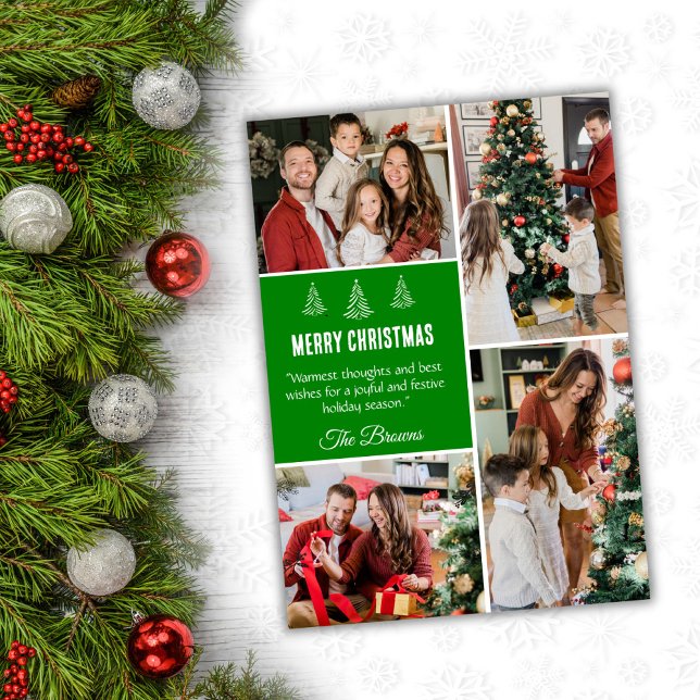 Cartão De Festividades Feliz Natal, moderno, 4 fotos da família, simples (Criador carregado)