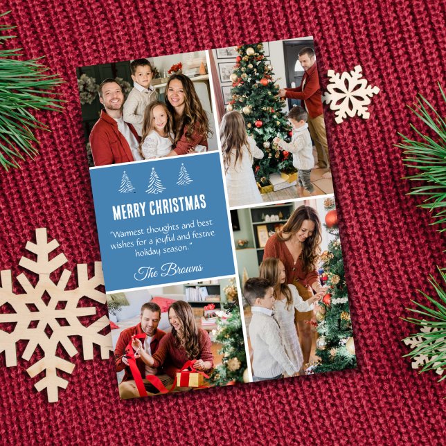 Cartão De Festividades Feliz Natal, moderno, 4 fotos da família, simples (Criador carregado)