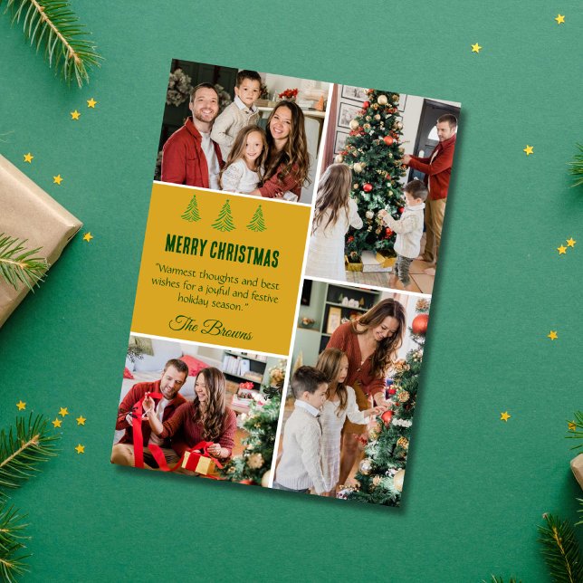 Cartão De Festividades Feliz Natal, moderno, 4 fotos da família, simples (Criador carregado)