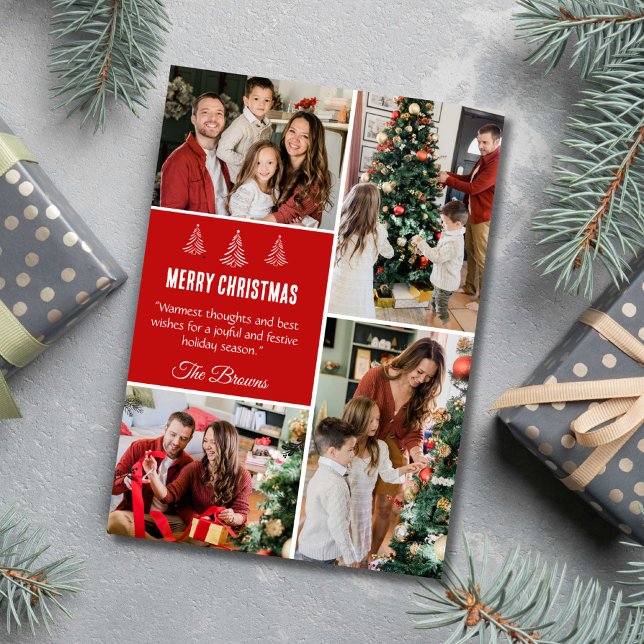 Cartão De Festividades Feliz Natal, moderno, 4 fotos da família, simples (Criador carregado)