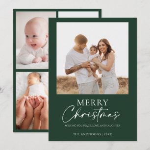 Cartão De Festividades Feliz Natal Moderno 5 Foto Verde Escuro
