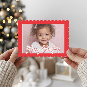 Cartão De Festividades Feliz Natal Moderno com Foto de Concha Vermelha Na