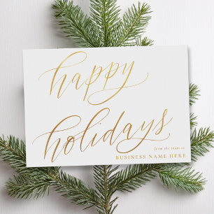 Cartão De Festividades Feliz Natal Moderno, Elegante, Dourado Script Busi