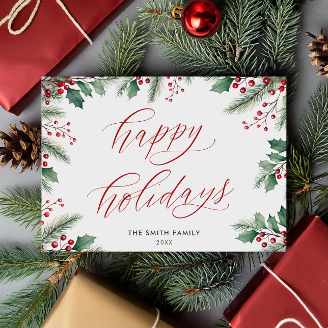 Cartão De Festividades Feliz Natal Moderno Floral Botânico Não Foto (Criador carregado)