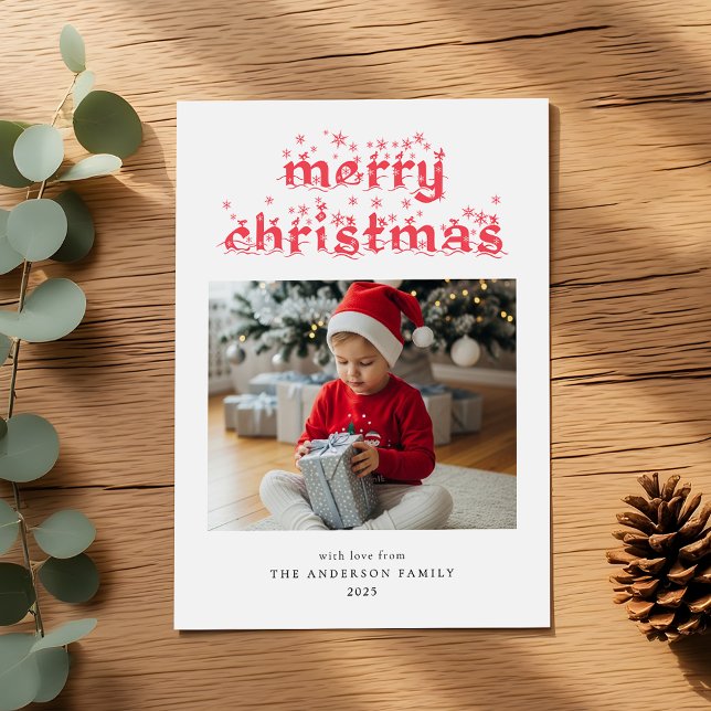 Cartão De Festividades Feliz Natal Moderno Foto do Script de Neve (Criador carregado)