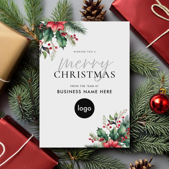 Cartão De Festividades Feliz Natal Moderno Negócios Florais (Criador carregado)