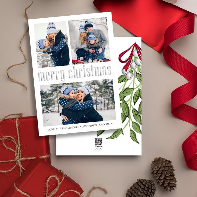 Cartão De Festividades Feliz Natal Moderno Simples Mistura 3 foto (Simple Merry Christmas holiday card with a three photo layout. )