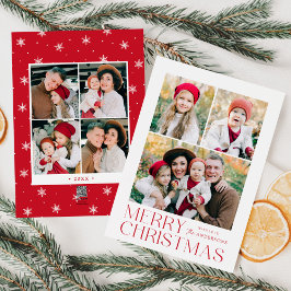 Cartão De Festividades Feliz Natal Moderno Vermelho 7 Colagem de Fotos