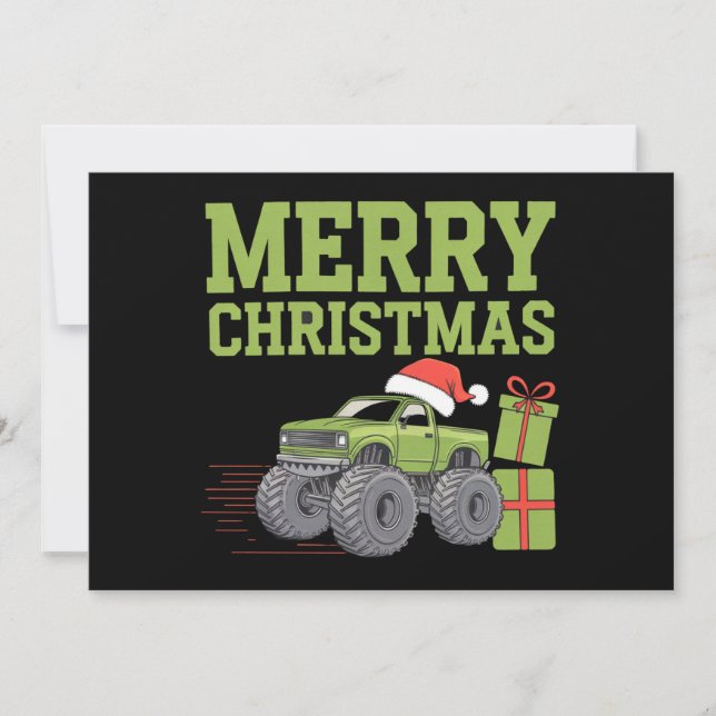 Cartão De Festividades Feliz Natal Monster Truck Menino Xmas  (Frente)