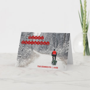 Cartão De Festividades Feliz Natal - motociclista que traz em casa a