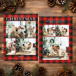 Cartão De Festividades Feliz Natal Multi Foto Xadrez Búfalo Vermelho