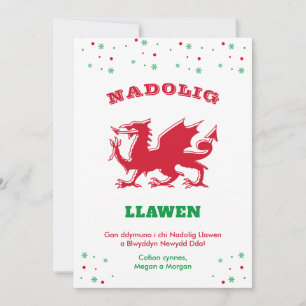 Cartão De Festividades Feliz Natal Nadolig Llawen Dragão Vermelho Galês