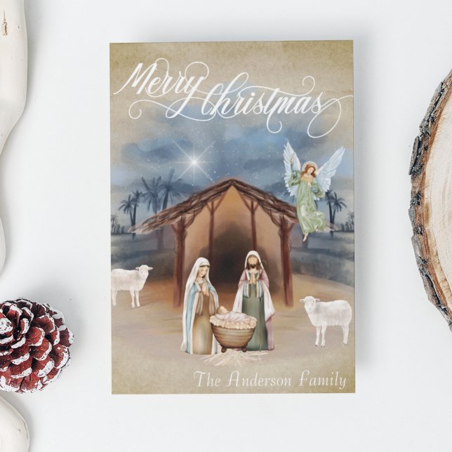 Cartão De Festividades Feliz Natal Natividade Manger Cena de Água (Criador carregado)