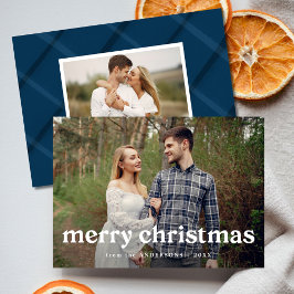 Cartão De Festividades Feliz Natal Navy Plaid Pintado 2 Foto