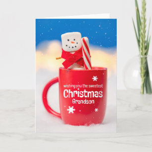 Cartão De Festividades Feliz Natal Neto Doce Homem de Neve de Marshmallow