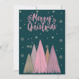 CARTÃO DE FESTIVIDADES FELIZ NATAL NEVE ROSA E ÁRVORES DE NATAL ROSA