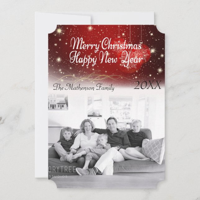 Cartão De Festividades "Feliz Natal" Noite e Ornamentos Esparsos (Frente)