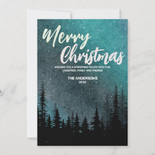 Cartão De Festividades Feliz Natal Noite Escura céu floresta de pinheiros