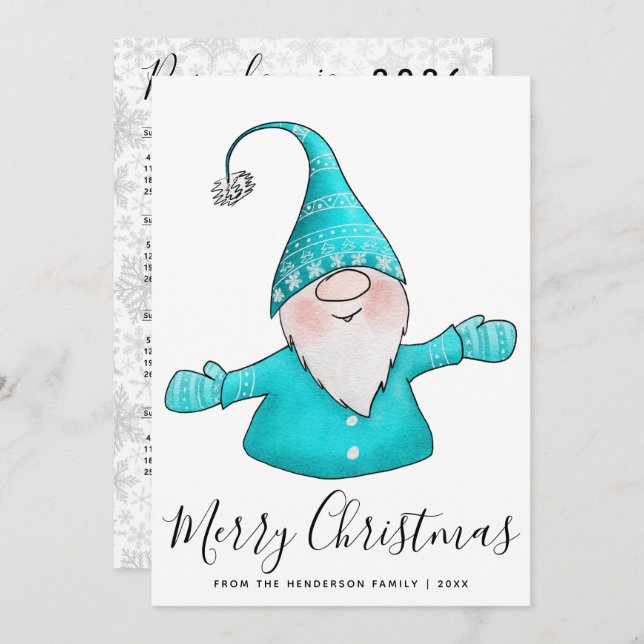 Cartão De Festividades Feliz Natal Nórdico Gnome Teal 2025 Calendário (Frente/Verso)