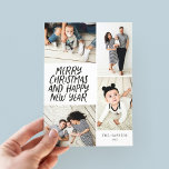 Cartão De Festividades Feliz Natal Novo Ano 4 Colagem de Fotos<br><div class="desc">Este cartão festivo e multifoto de feriado apresenta o tipo escrito em forma de mão com uma colagem de fotos mostrando 4 das suas fotos. O verso apresenta um padrão de ponto flutuante em cores correspondentes. Basta adicionar suas fotos e texto com alguns toques e cliques e você está pronto....</div>