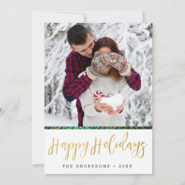 Cartão De Festividades Feliz Natal Ornamentado Verde e Dourado