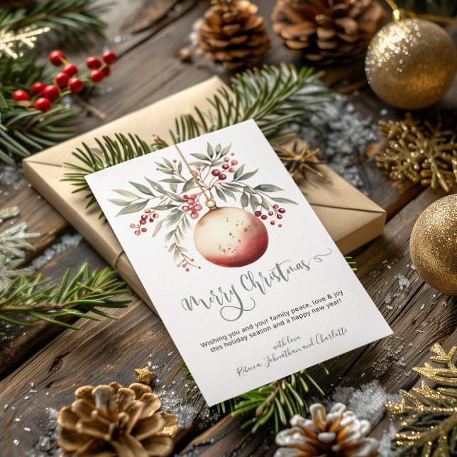 Cartão De Festividades Feliz Natal - Ornamento de Aquarelas Holly Berry (Merry Christmas Watercolor Ornament Holly Berry Holiday Card)