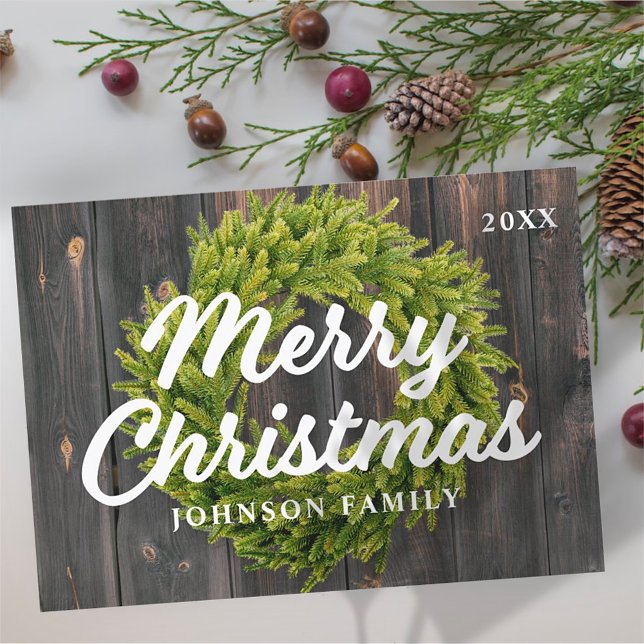 Cartão De Festividades Feliz Natal País Russo Pine Wreath Wood (Criador carregado)