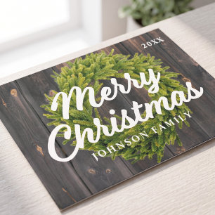 Cartão De Festividades Feliz Natal País Russo Pine Wreath Wood
