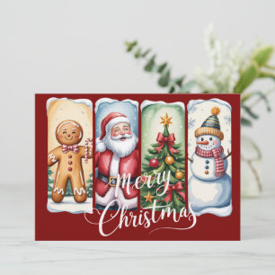 Cartão De Festividades Feliz Natal Papai Noel Boneco de Neve Árvore de Na