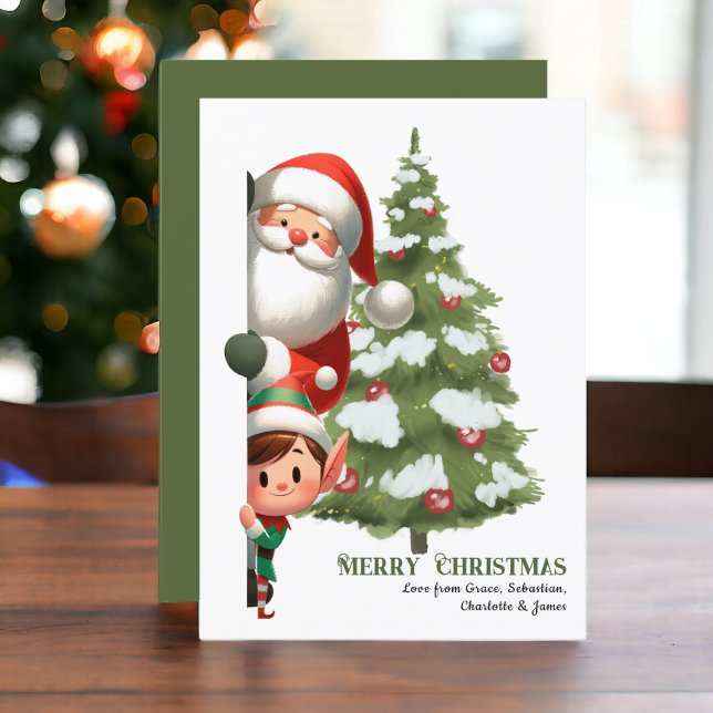 Cartão De Festividades Feliz Natal Papai Noel e Elf Personalizados (Merry Christmas Santa Claus & Elf Personalized Holiday Card from Ricaso. digital download available)
