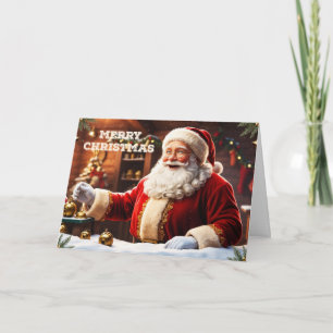 Cartão De Festividades Feliz Natal Papai Noel em sua Oficina