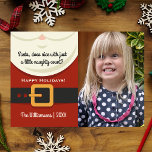 Cartão De Festividades Feliz Natal Papai Noel Foto Idiota e Boa<br><div class="desc">Você foi malvado ou legal este ano? Bela com um pouco de travessura está bem!! Esta design de cartão tem um traje de papai noel, as palavras "É bom com apenas um pouco de malícia?", sua foto e texto personalizado. Engraçado e fofo, é claro que vai espalhar alegria de férias....</div>