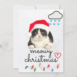 Cartão De Festividades Feliz Natal Papai Noel Gato