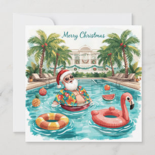 Cartão De Festividades Feliz Natal Papai Noel Tropical Festa de Piscina d