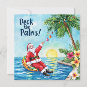 Cartão De Festividades Feliz Natal Papai Noel Tropical Festa de Piscina d