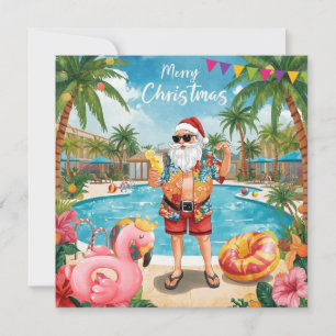 Cartão De Festividades Feliz Natal Papai Noel Tropical Festa de Piscina d