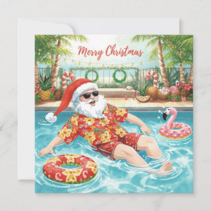Cartão De Festividades Feliz Natal Papai Noel Tropical Festa de Piscina d