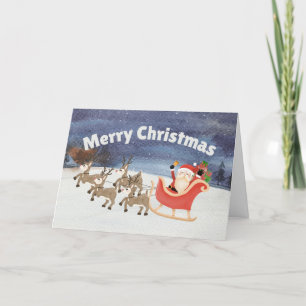 Cartão De Festividades Feliz Natal Papais noeis de Aquarelas Sleigh