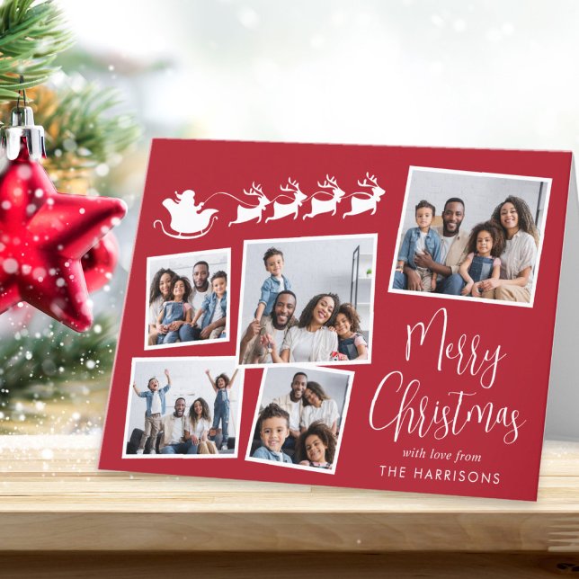 Cartão De Festividades Feliz Natal Papais noeis de Colagem de Fotos Sleig (Share the love and warmth of the season with your personalized photo Christmas card)