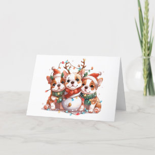 Cartão De Festividades Feliz Natal - Papais noeis de Renas para Bulldog I